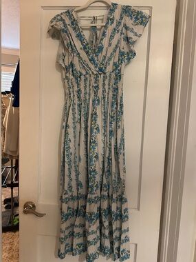 entro White Maxi Dress with Blue and Yellow Floral Print